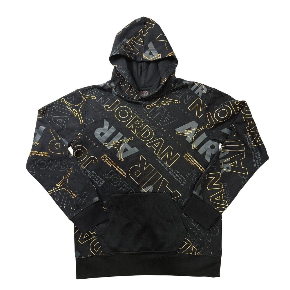 Jordan Boys XL Black Gold Jumpman All Over Print Pullover Hoodie Sweatshirt